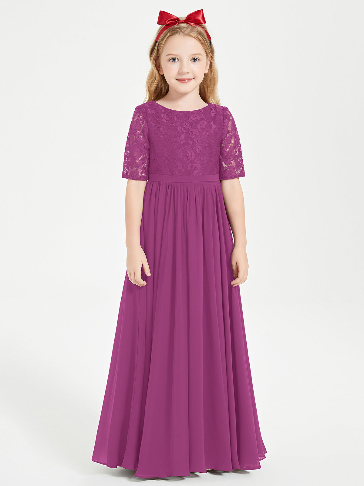Lace Top Half Sleeved Junior Bridesmaids Dresses Orchid